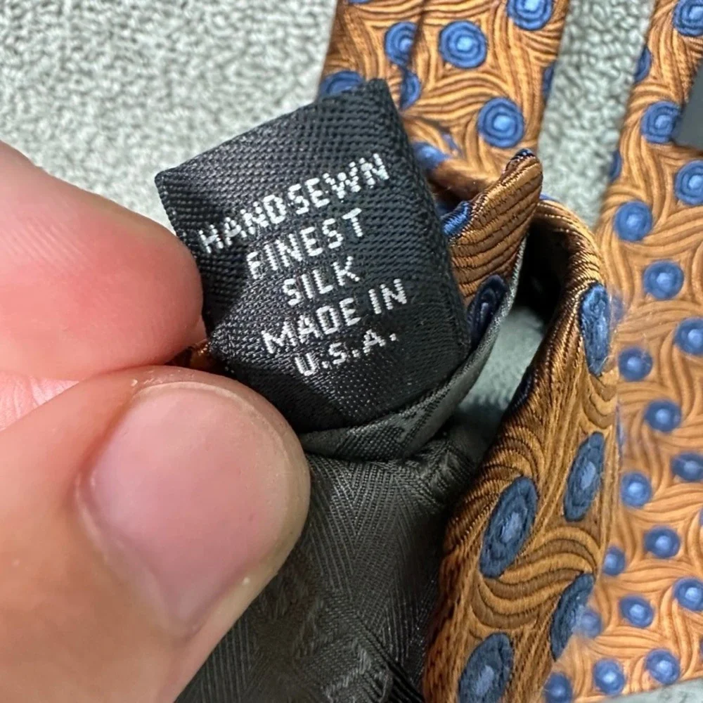 Robert Talbott Best of Class Silk Tie Blue Gold Geometric Medallion Handsewn USA